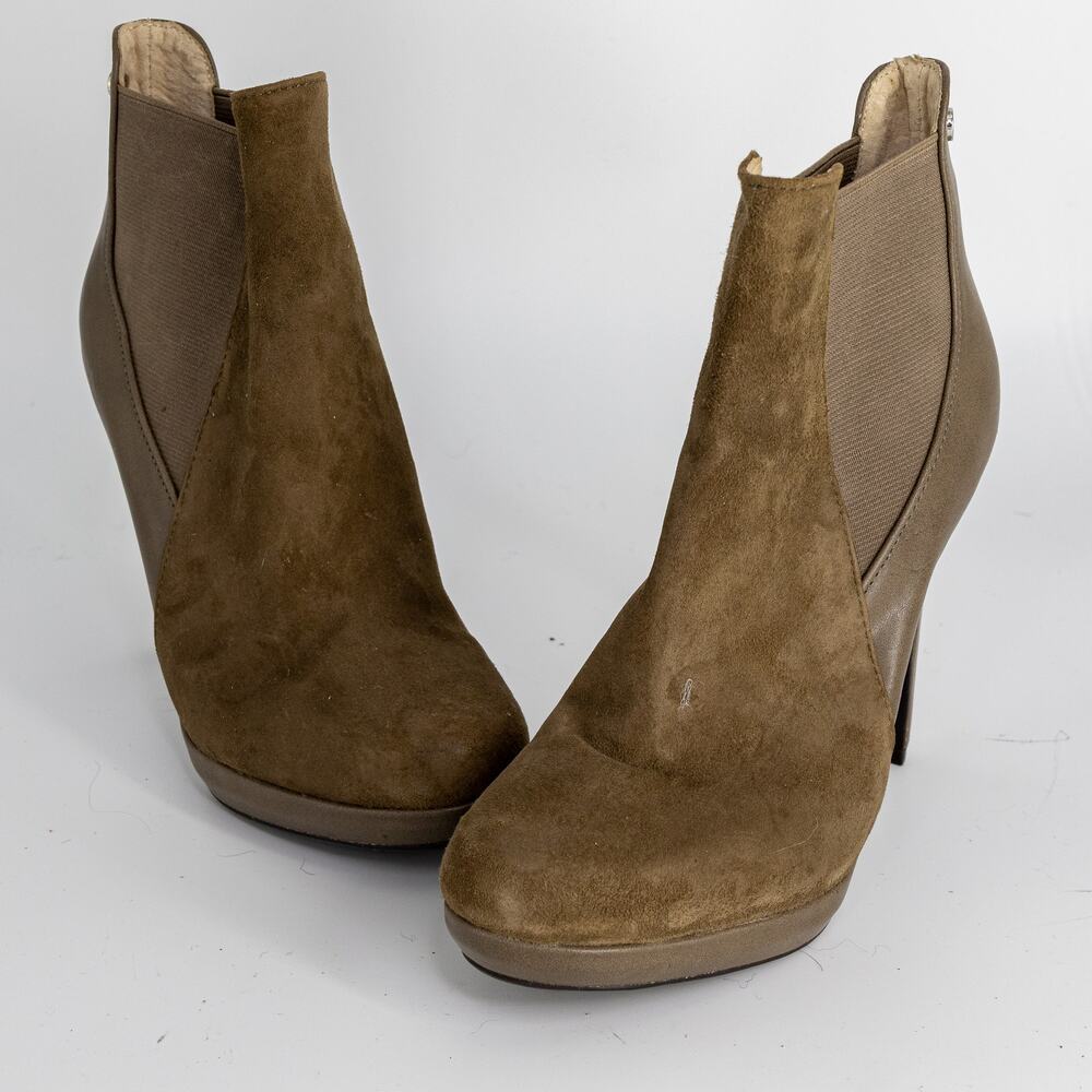 Calvin Klein Brown Suede Stiletto Boots US 6 Platform Leather Back New